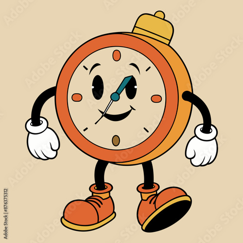 hand drawing cute retro cartoon clock with boo