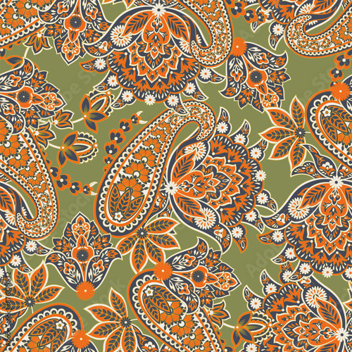 Paisley and ethnic flowers seamless vector pattern. floral vintage background