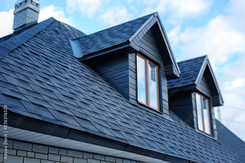 Roof with modern bitumen shingles Roof with modern bitumen shingles