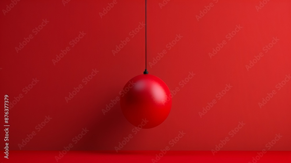 Minimalist Red Ball Hanging Against Red Background