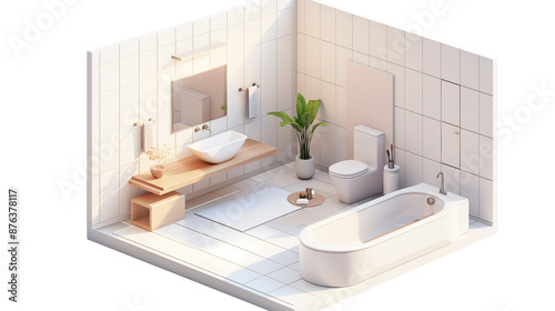 Modern home bathroom interior isometric 3d render