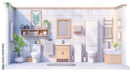 Modern home bathroom interior isometric 3d render