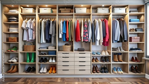 Large wardrobe with different clothes, home stuff and shoes
