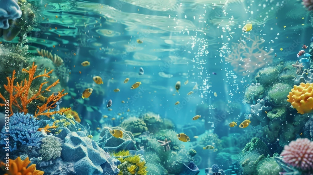 Fototapeta premium A colorful underwater scene with fish swimming around coral