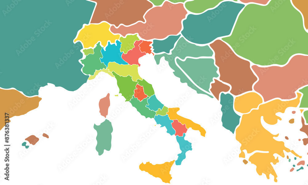 Obraz premium Political map of Italy isolated on white background.modern colorful style. for website layouts, background, education, precise, customizable, Travel worldwide, map silhouette backdrop,earth.