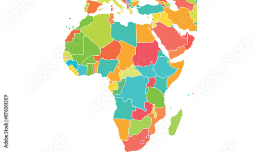 Political map of Africa isolated on white background.modern colorful style. for website layouts, background, education, precise, customizable, Travel worldwide, map silhouette backdrop,earth.