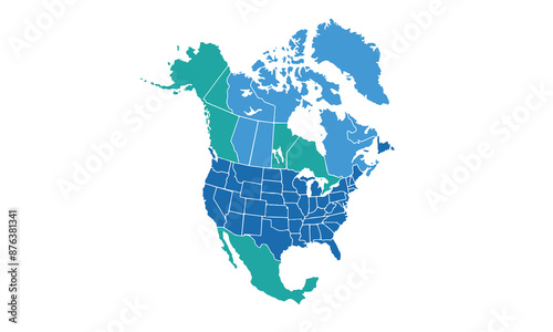 North America map isolated on white background.modern colorful style. for website layouts, background, education, precise, customizable, Travel worldwide, map silhouette backdrop, earth geography.