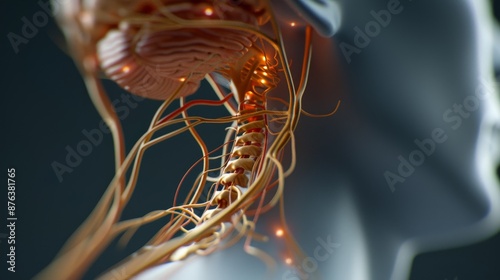 Nervous system pathways study, realistic, lab environment photo