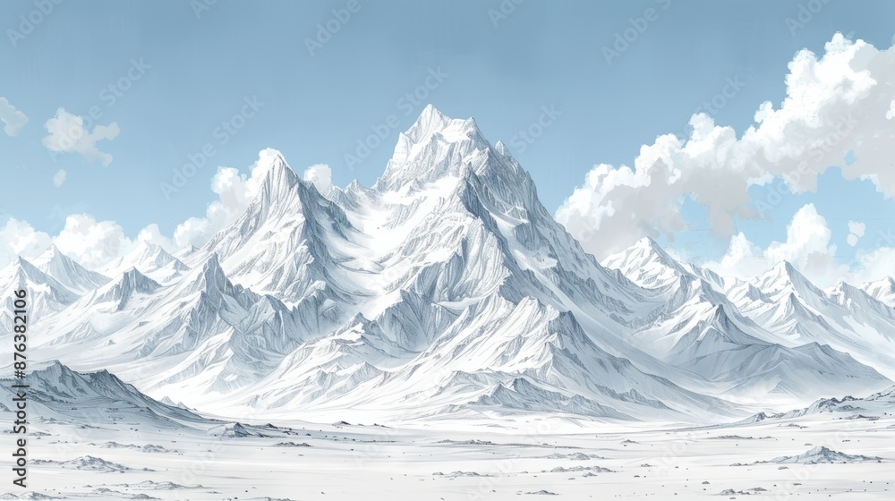 Obraz premium Simple pencil drawing of distant mountain range.