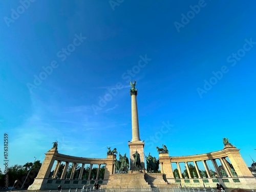 Details of Heroes' Square,  (Budapest), one of the major squares in Budapest, Hungary, noted for its iconic Millennium Monument with statues featuring the Seven chieftains of the Magyars. photo