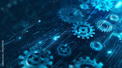 A blue background with many gears on it