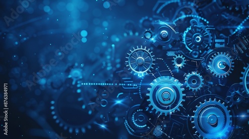 A blue background with many gears on it
