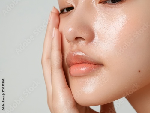 Beauty with protective skincare routine, realistic, healthy and radiant