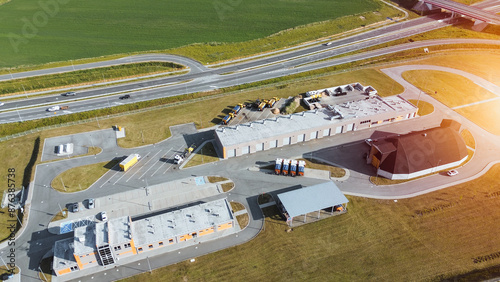 Картината върху платно Industrial site with connected roads seen from above