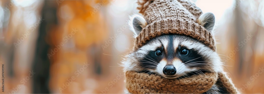Cute racoon animal wearing cozy warm clothes hat and scarf wallpaper background Cute racoon animal wearing cozy warm clothes hat and scarf wallpaper background