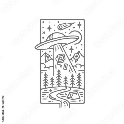 The UFO phenomenon invades the earth in a fun and line art style