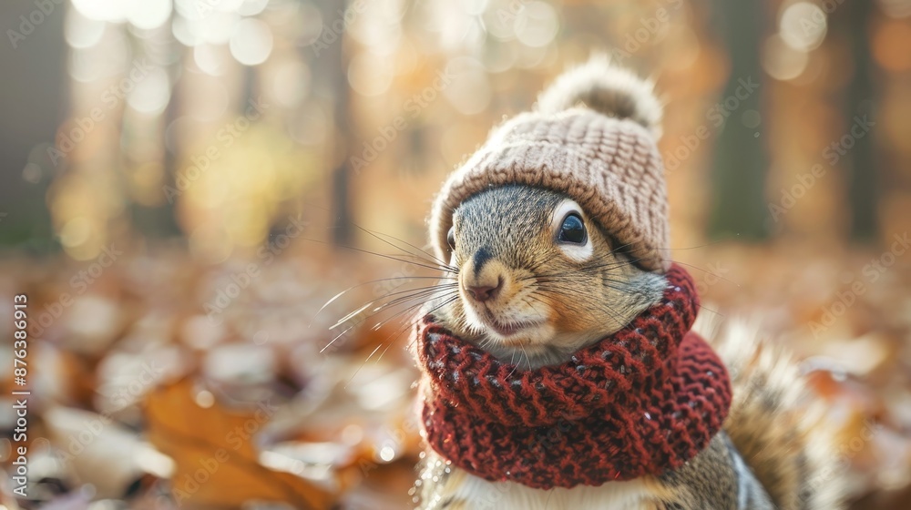 Cute squirrel animal wearing cozy warm clothes hat and scarf wallpaper background Cute squirrel animal wearing cozy warm clothes hat and scarf wallpaper background
