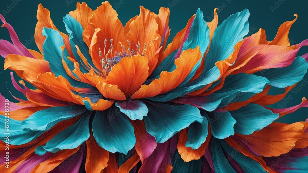 A large flower with a dark backdrop, shown in a highly detailed digital close-up painting A large flower with a dark backdrop, shown in a highly detailed digital close-up painting