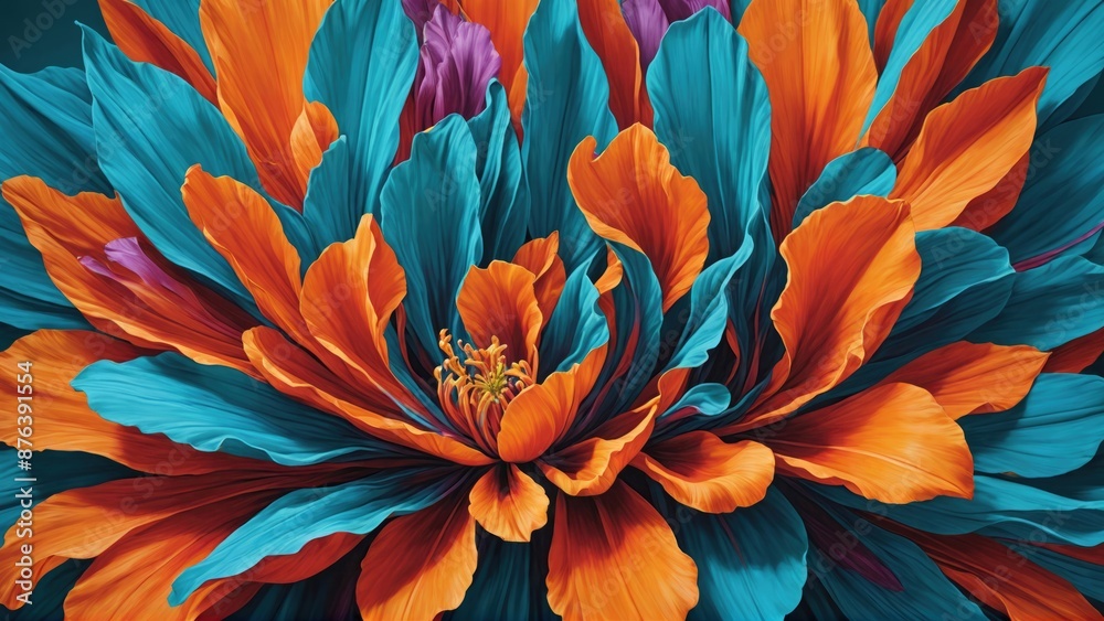 A large flower with a dark backdrop, shown in a highly detailed digital close-up painting