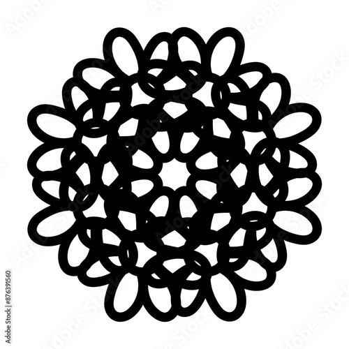 Black and white abstract pattern of round shape. Mandala flower illusion. Design for decoration. Kaleidoscope pattern element. Vector isolated illustration