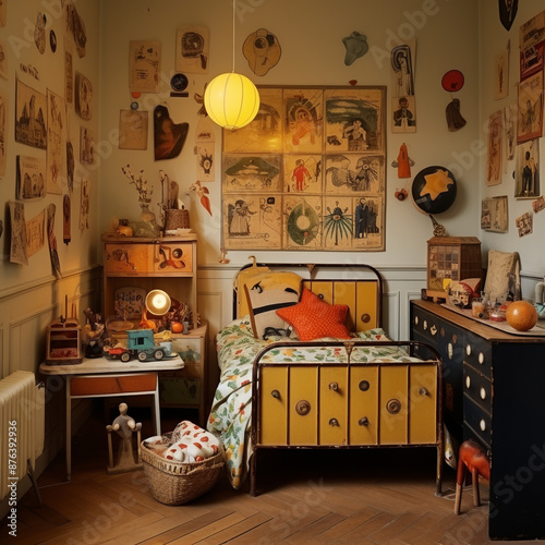 une chambre denfant de 5 ans aux meubles retro photo