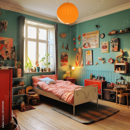 une chambre denfant de 5 ans aux meubles retro photo