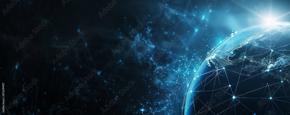 Fototapeta premium worldwide network connection, digital art illustration, global network cyberspace digital internet concept