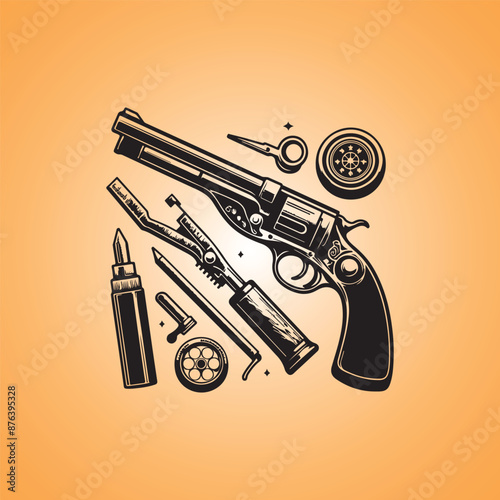 Vintage guns vector hand drawn illustration pistol
