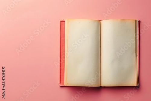 Clean notebook mockup, open with blank pages, soft pastel background