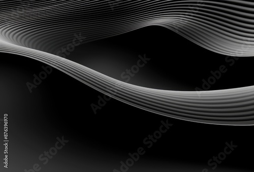 Abstract background with wavy lines in black and white colors. 3d illustration