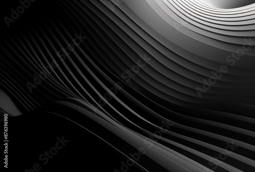 3d render of abstract background with smooth wavy lines in black