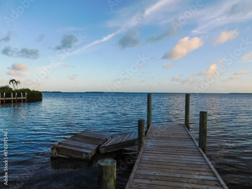 Sunset from a dock at Cudjoe Key in Florida during lobster mini season photo