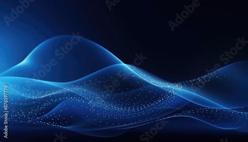 abstract blue wave with particles and lines on a dark background.