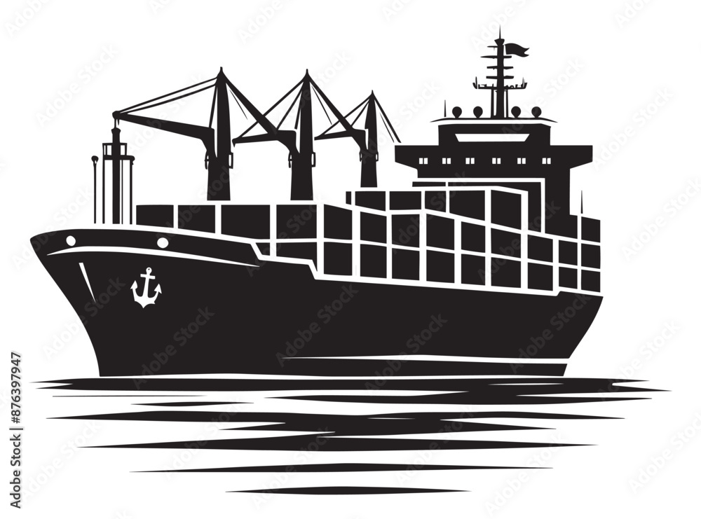 Fototapeta premium Cargo ship with containers vector illustration isolated on a white background