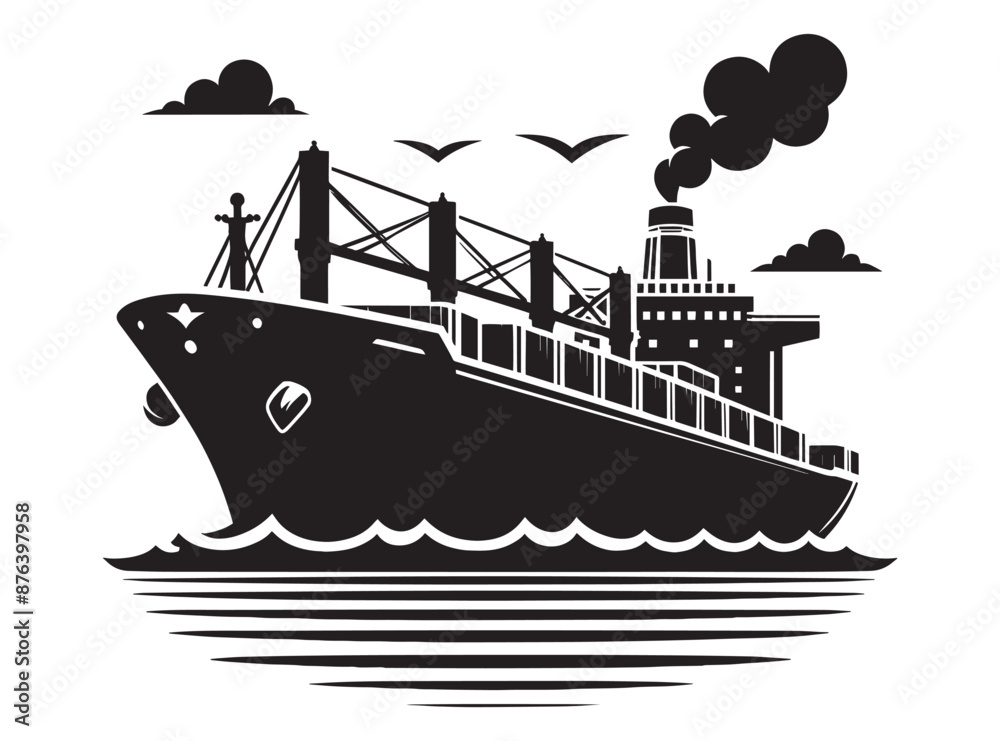 Obraz premium Cargo ship with containers vector illustration isolated on a white background