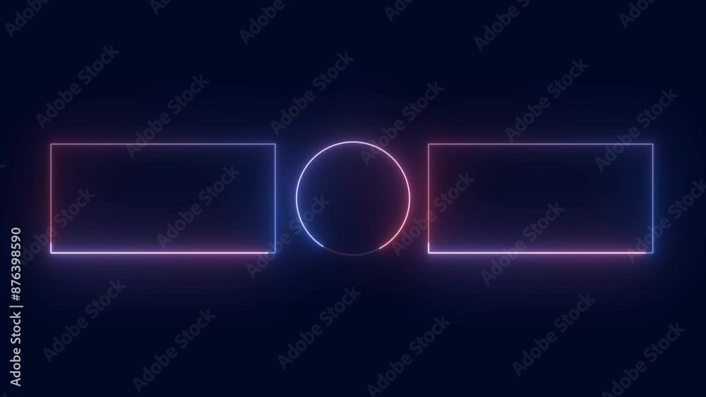 Neon rectangle and circle frame loop animation. Neon rectangle frame loop animation