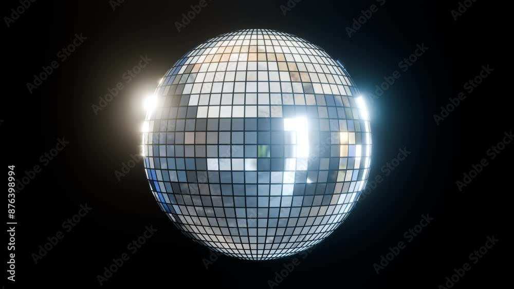 Rotating shiny disco ball with black empty background - Seamless Loop - 3D Render