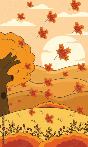 autumn background landscape with beautiful nature illustration