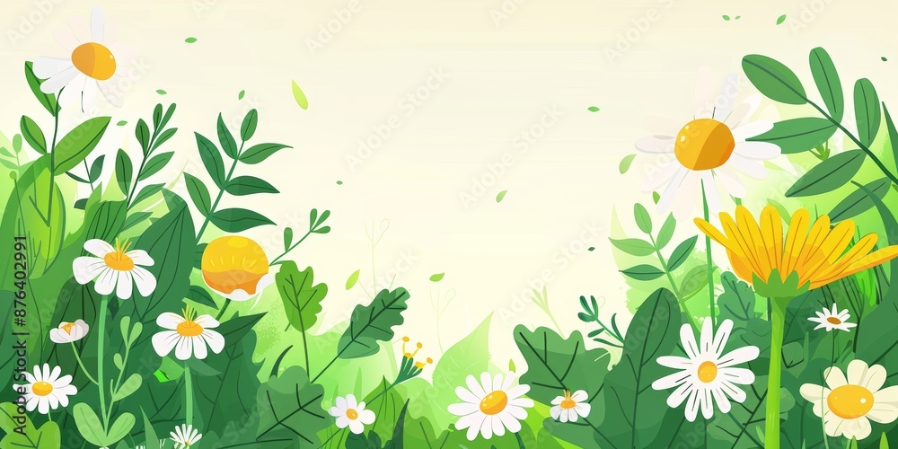 Illustration of various flowers and leaves with a light yellow background Illustration of various flowers and leaves with a light yellow background