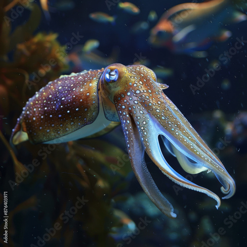 A cuttlefish swimming