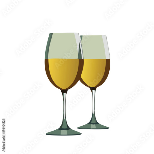 Illustration of Wine Glasses Filled with White Wine