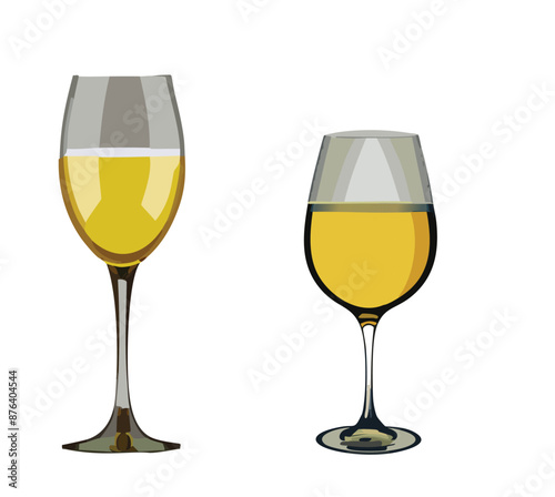 Illustration of Wine Glasses Filled with White Wine