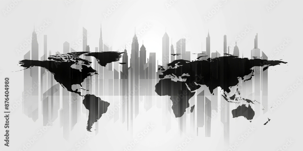 Obraz premium World map backdrop city skyline silhouette global urbanization concept