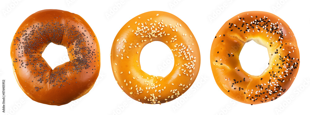 Set of fresh bagels, top view, isolated on transparent background, png Set of fresh bagels, top view, isolated on transparent background, png