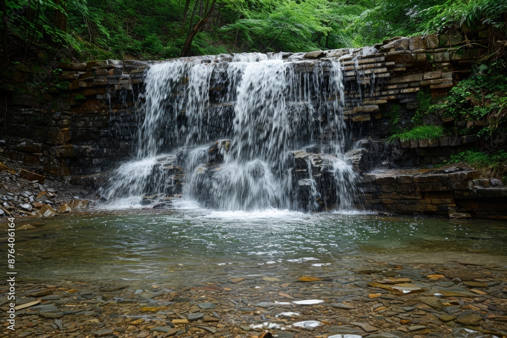 Fototapeta premium Serene Waterfall Flowing Over Rocky Ledge