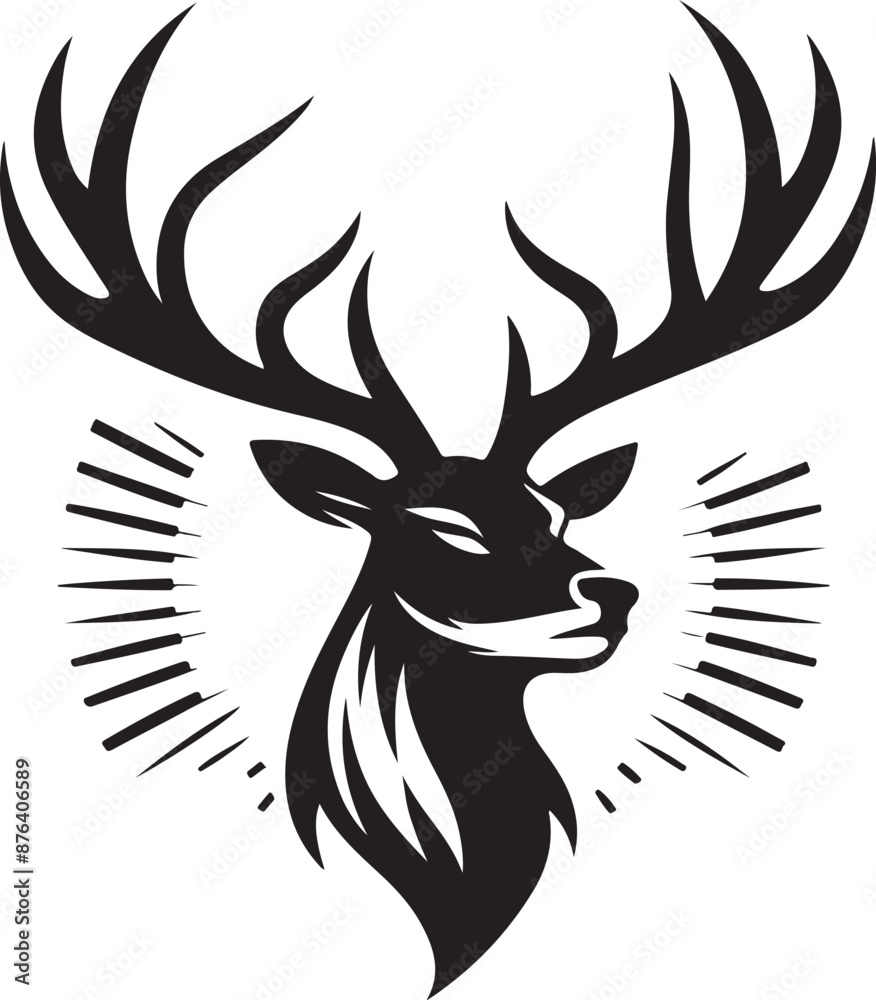 Obraz premium new style deer head silhouette vector black color white background 