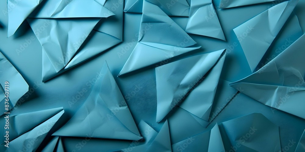 Layered Teal Paper Triangles Creating Textured Collage with Folded Corners Covering Image. Concept Teal Paper Triangles, Textured Collage, Folded Corners, Layered Composition Layered Teal Paper Triangles Creating Textured Collage with Folded Corners Covering Image. Concept Teal Paper Triangles, Textured Collage, Folded Corners, Layered Composition