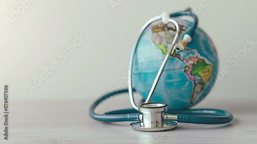 Earth with a stethoscope, symbolizing medical aid, global healthcare issues, planet health