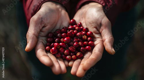 Hands of a farmer holding a handful of chestnuts in his hands