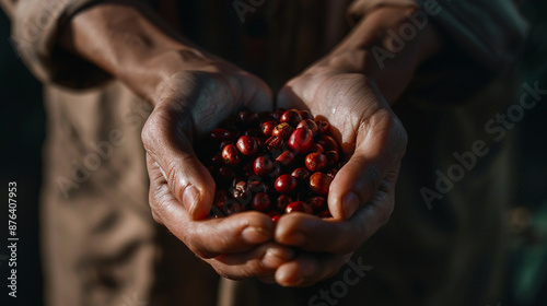 Hands of a farmer holding a handful of chestnuts in his hands